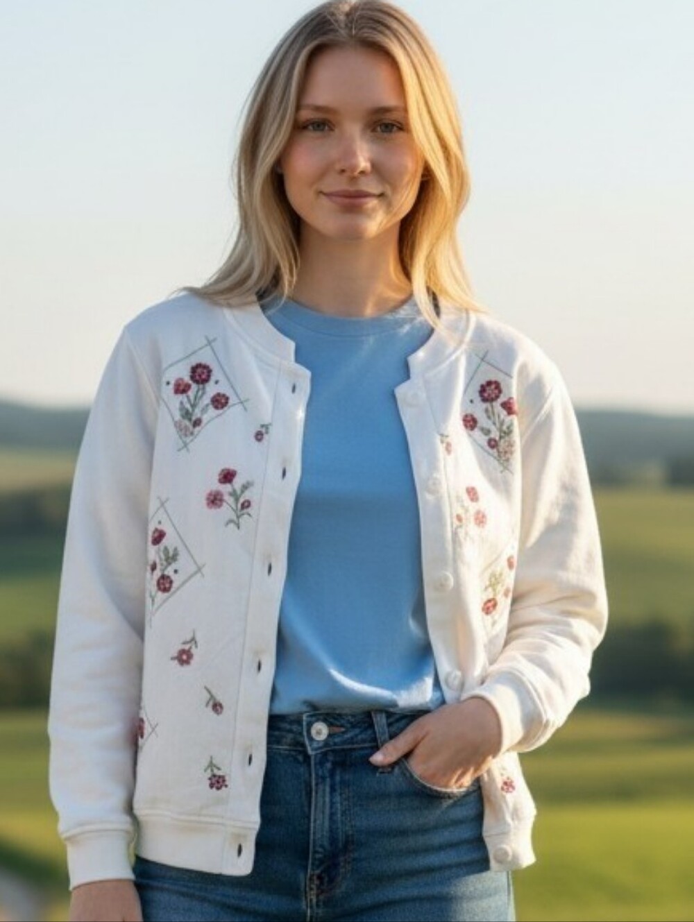 Bonnie Evans Cream Floral Embroidered Sweater